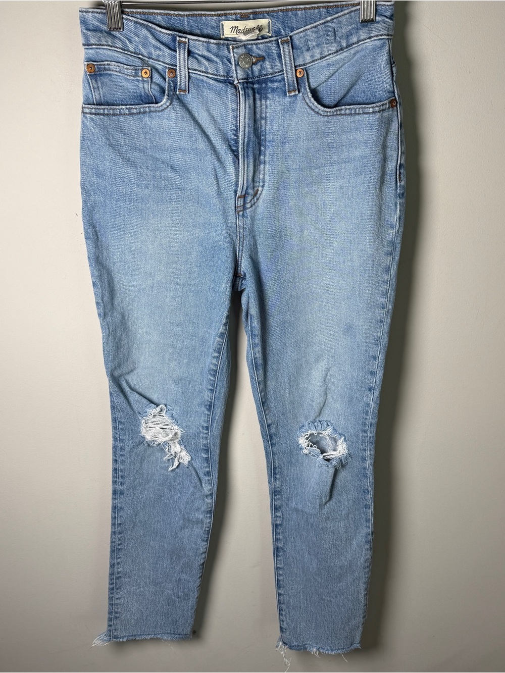 Madewell Perfect Vintage Jean Distressed Raw Hem Light Wash mom jean straight 26